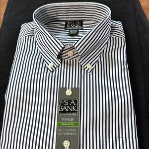 Jos. A. Bank Blue and White Striped Dress Shirt - Tailored Fit